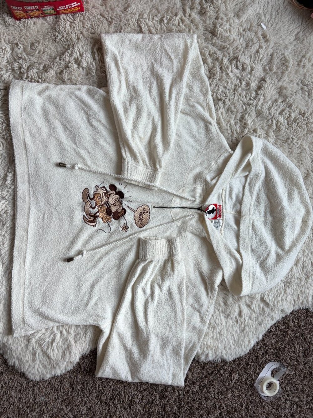 Vintage 90s Disney Mickey Inc Smack Embroidered Towel Terry Cloth Hoodie XL